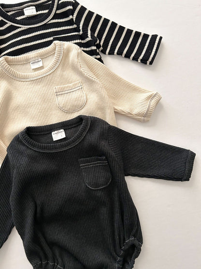 Baby Ribbed Long Sleeve Stitch Detail Romper (0 - 24m) - 3 Colors kids outfit