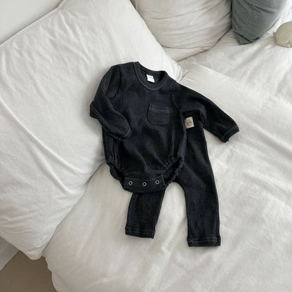 Baby Ribbed Long Sleeve Stitch Detail Romper (0 - 24m) - 3 Colors kids outfit
