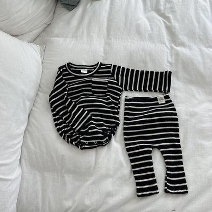 Baby Ribbed Long Sleeve Stitch Detail Romper (0 - 24m) - 3 Colors kids outfit
