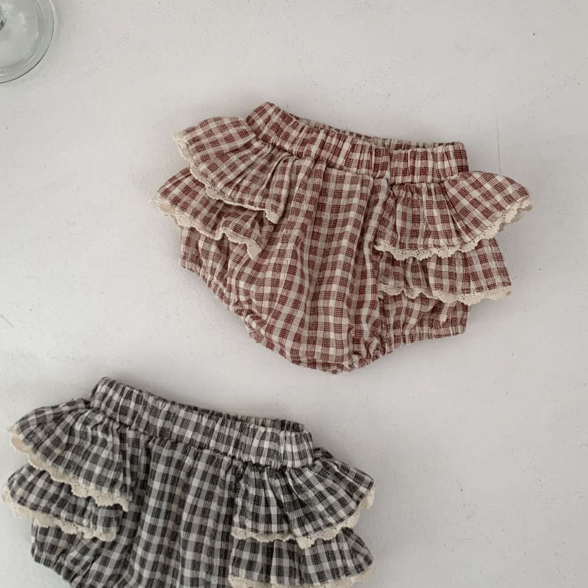 Baby S25 Lace Detail Plaid Bloomer Shorts (3 - 18m) - 2 Colors kids outfit