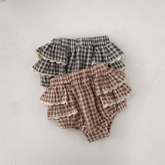 Baby S25 Lace Detail Plaid Bloomer Shorts (3 - 18m) - 2 Colors kids outfit