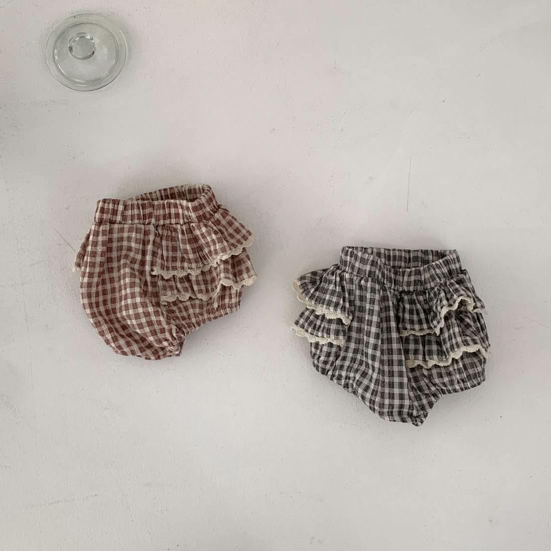 Baby S25 Lace Detail Plaid Bloomer Shorts (3 - 18m) - 2 Colors kids outfit