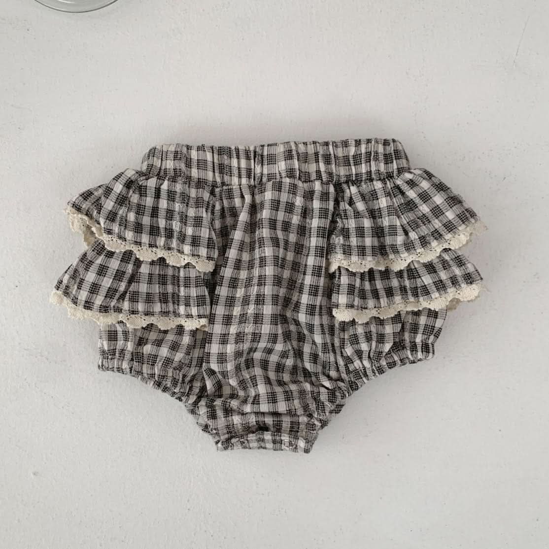 Baby S25 Lace Detail Plaid Bloomer Shorts (3 - 18m) - 2 Colors kids outfit