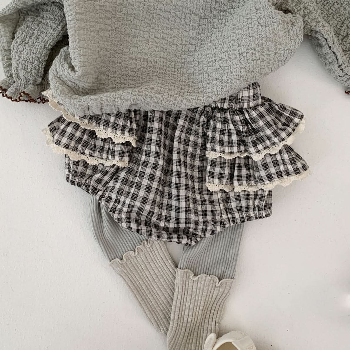 Baby S25 Lace Detail Plaid Bloomer Shorts (3 - 18m) - 2 Colors kids outfit