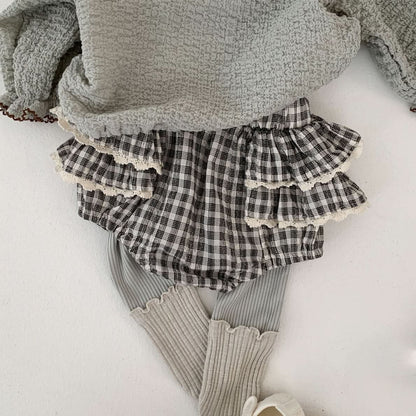 Baby S25 Lace Detail Plaid Bloomer Shorts (3 - 18m) - 2 Colors kids outfit