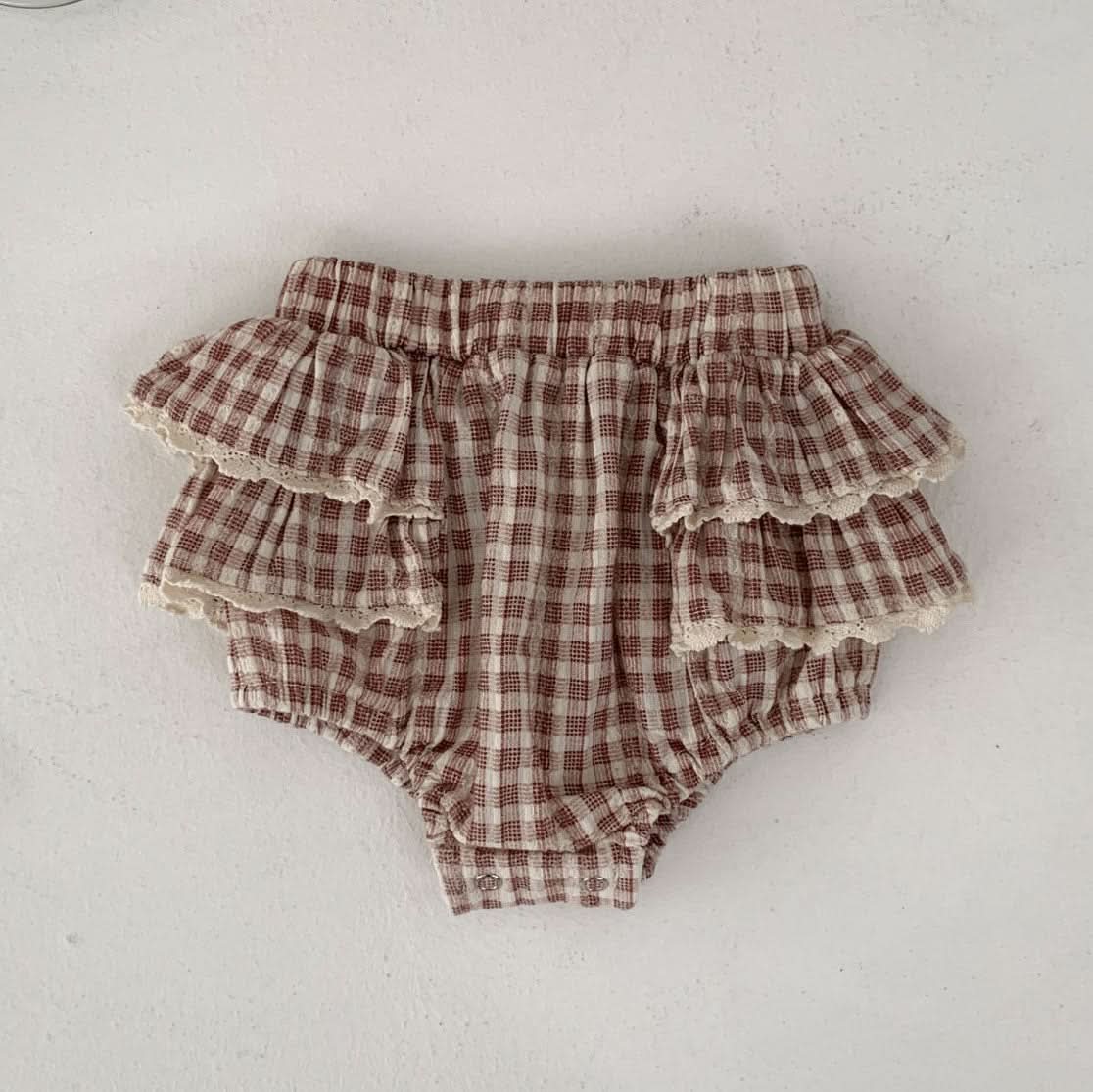 Baby S25 Lace Detail Plaid Bloomer Shorts (3 - 18m) - 2 Colors kids outfit