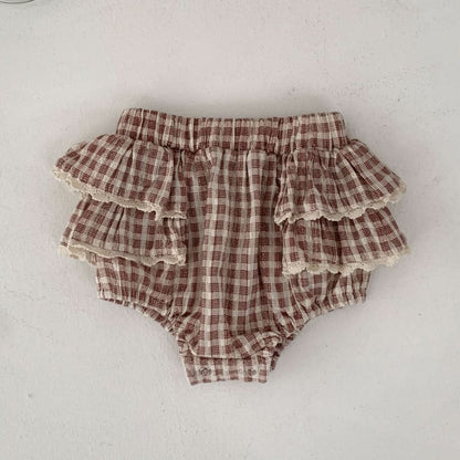 Baby S25 Lace Detail Plaid Bloomer Shorts (3 - 18m) - 2 Colors kids outfit