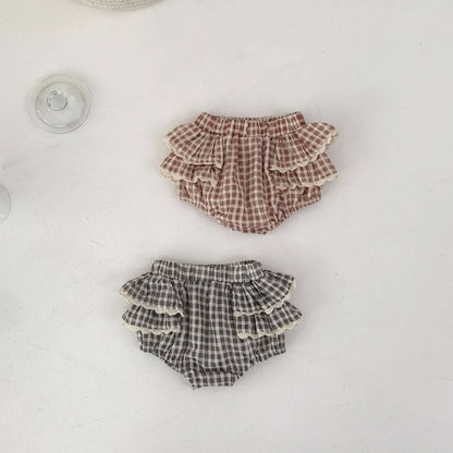 Baby S25 Lace Detail Plaid Bloomer Shorts (3 - 18m) - 2 Colors kids outfit