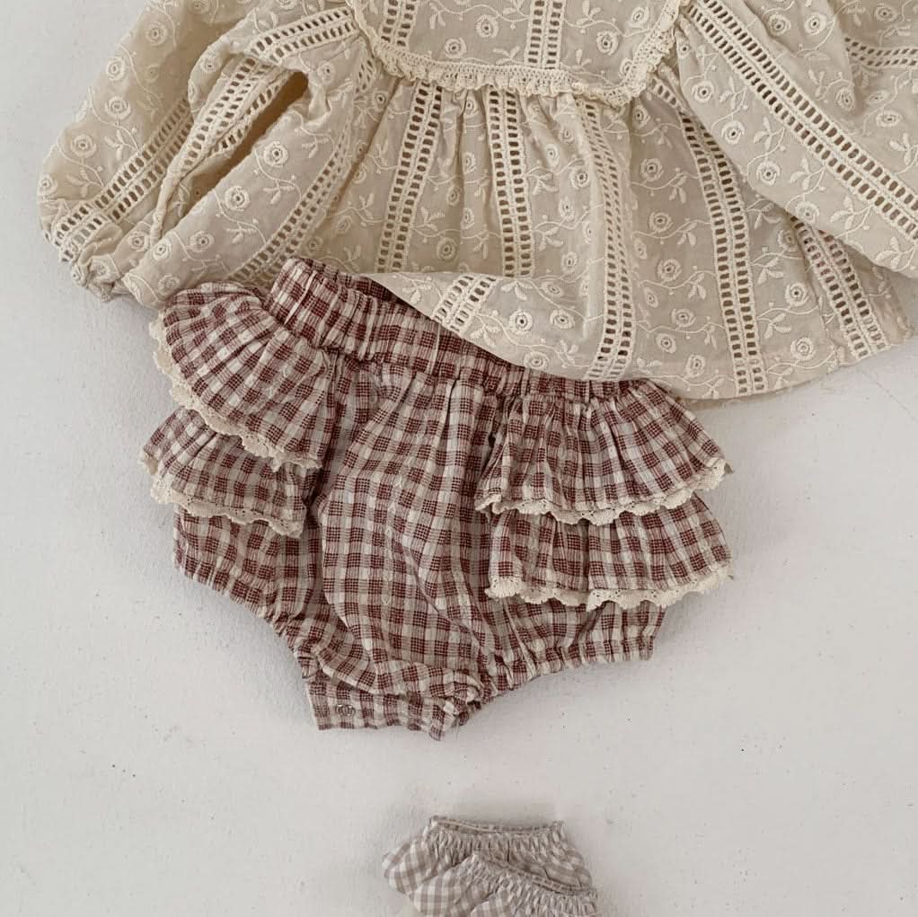 Baby S25 Lace Detail Plaid Bloomer Shorts (3 - 18m) - 2 Colors kids outfit
