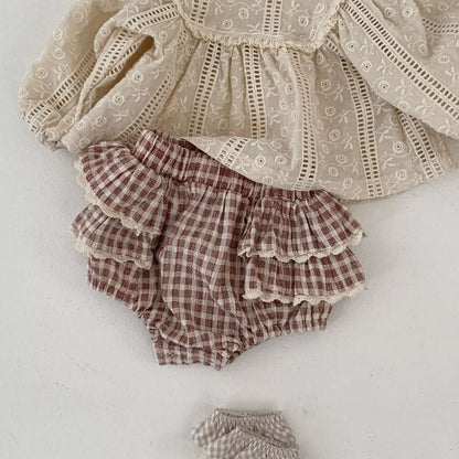 Baby S25 Lace Detail Plaid Bloomer Shorts (3 - 18m) - 2 Colors kids outfit