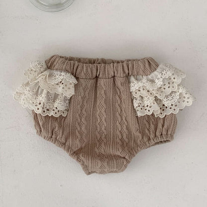 Baby S25 Lace Detail Textured Fabric Bloomer Shorts (3 - 18m) - 2 Colors kids outfit