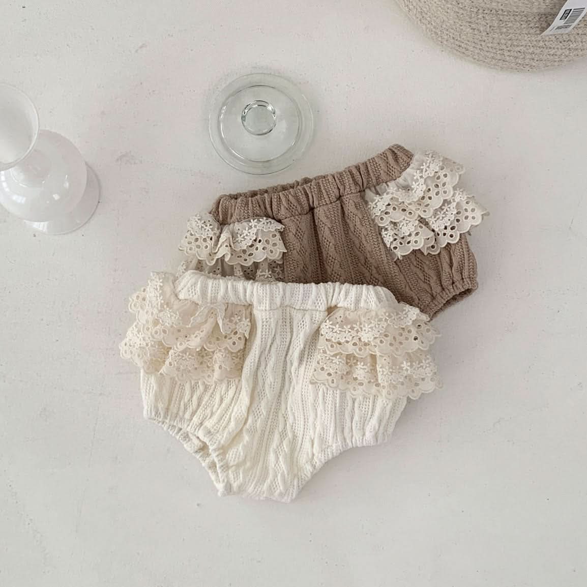 Baby S25 Lace Detail Textured Fabric Bloomer Shorts (3 - 18m) - 2 Colors kids outfit