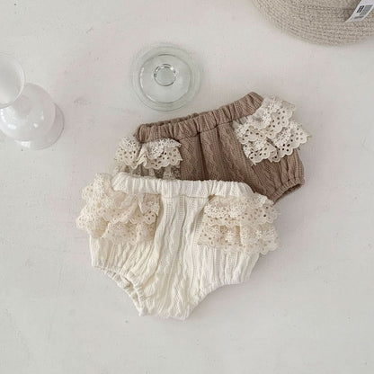 Baby S25 Lace Detail Textured Fabric Bloomer Shorts (3 - 18m) - 2 Colors kids outfit