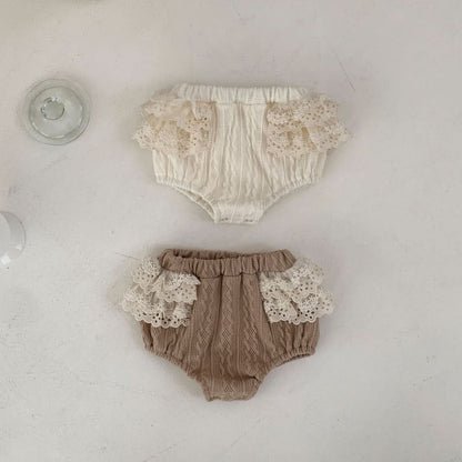 Baby S25 Lace Detail Textured Fabric Bloomer Shorts (3 - 18m) - 2 Colors kids outfit