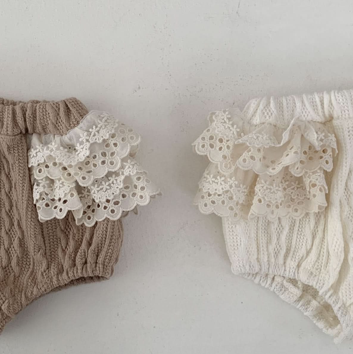 Baby S25 Lace Detail Textured Fabric Bloomer Shorts (3 - 18m) - 2 Colors kids outfit