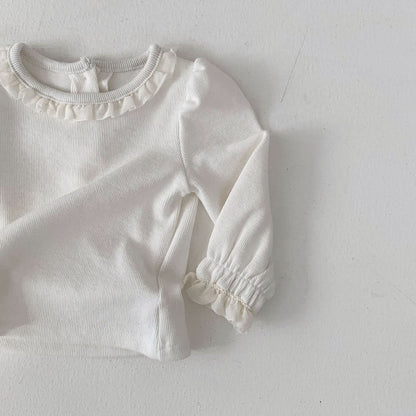 Baby S25 Neckline Frill Detail Long Sleeve Top (3 - 18m) - Ivory kids outfit