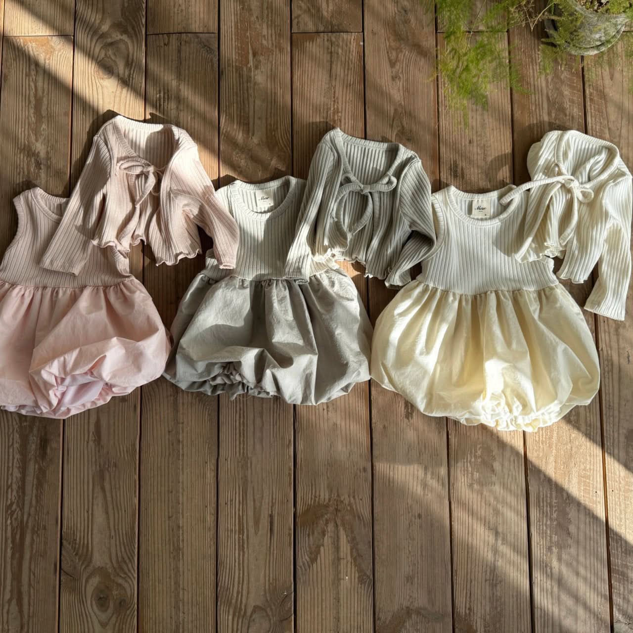 Baby S25 Rib Knit Cardigan and Sleeveless Balloon Dress (3 - 24m) - Dusty Pink kids outfit