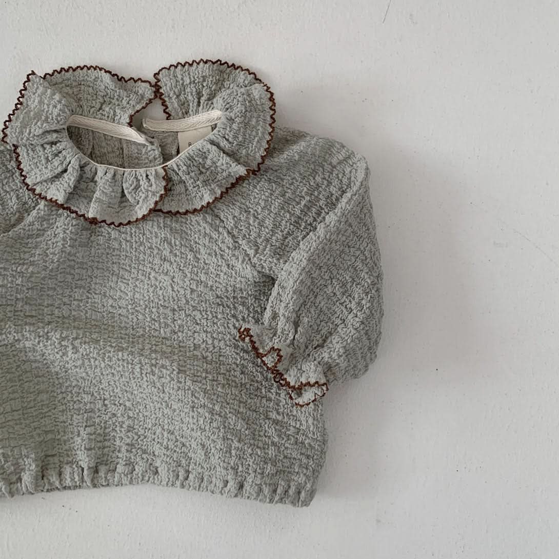 Baby S25 Ruffle Collar and Cuffs Crinkled Top (3 - 18m) - 2 Colors kids outfit