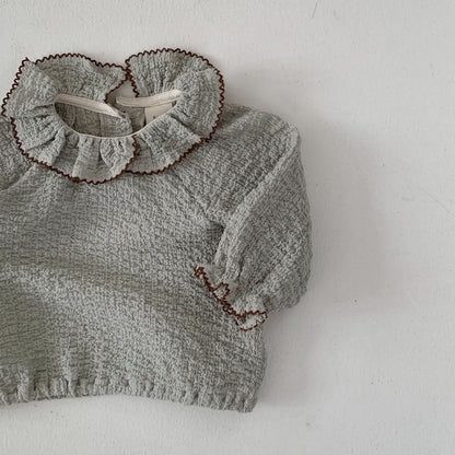 Baby S25 Ruffle Collar and Cuffs Crinkled Top (3 - 18m) - 2 Colors kids outfit