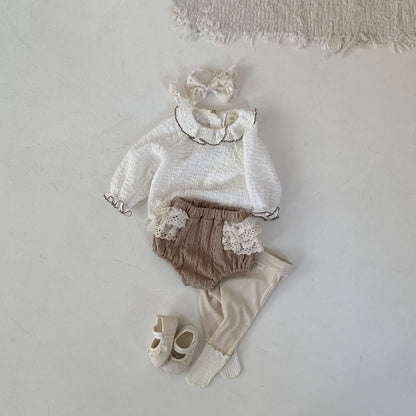 Baby S25 Ruffle Collar and Cuffs Crinkled Top (3 - 18m) - 2 Colors kids outfit