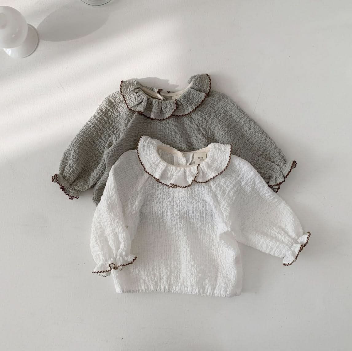 Baby S25 Ruffle Collar and Cuffs Crinkled Top (3 - 18m) - 2 Colors kids outfit