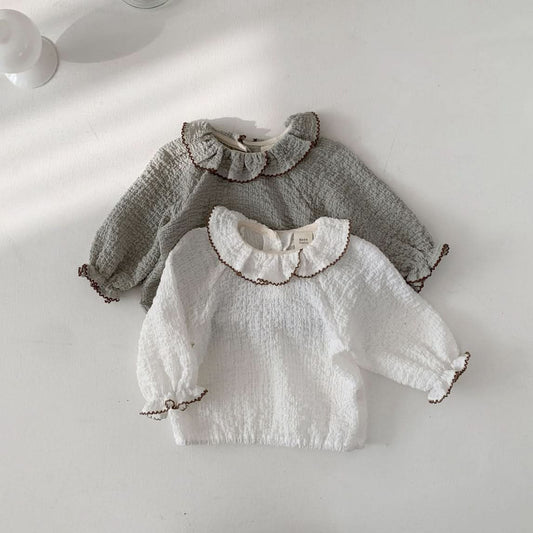 Baby S25 Ruffle Collar and Cuffs Crinkled Top (3 - 18m) - 2 Colors kids outfit