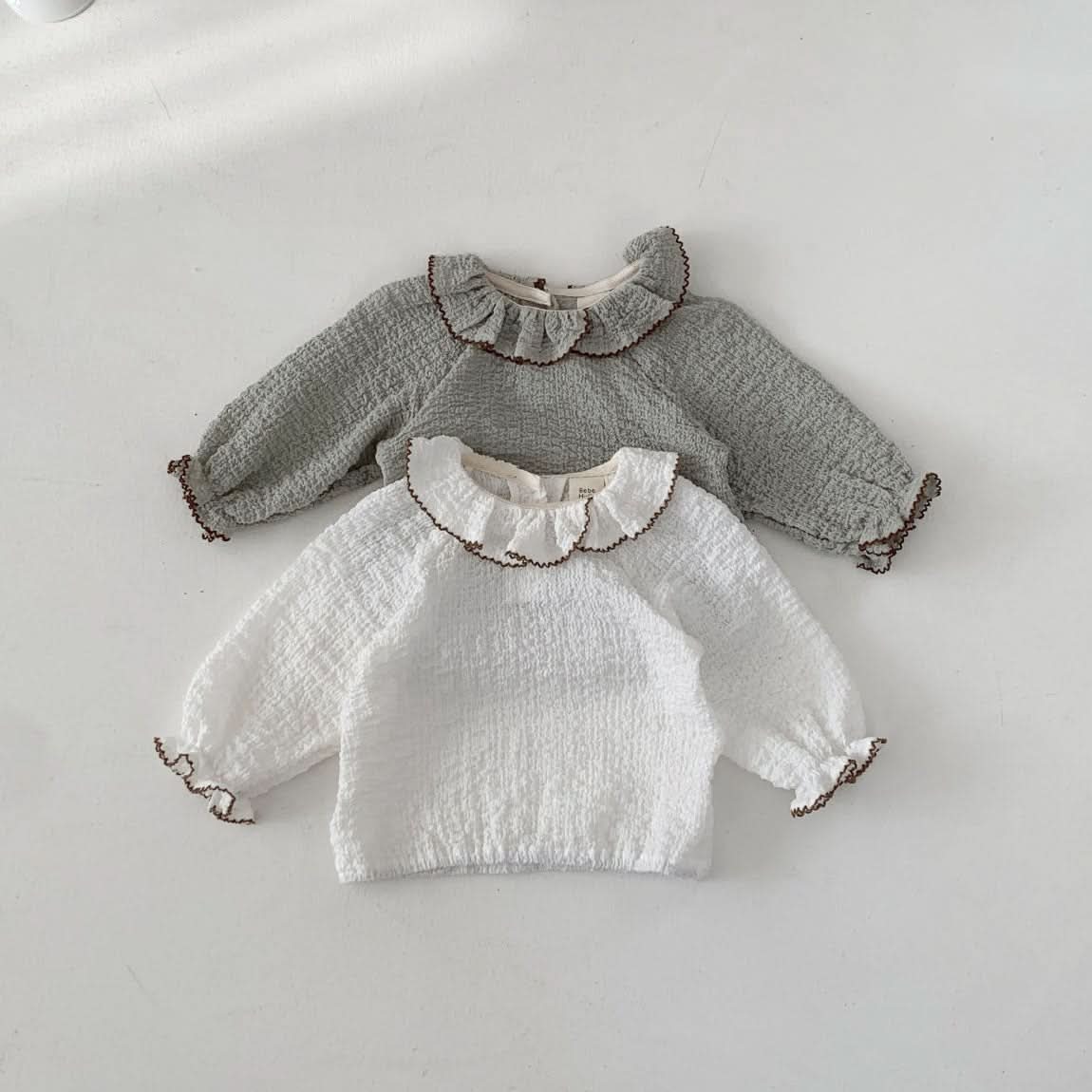 Baby S25 Ruffle Collar and Cuffs Crinkled Top (3 - 18m) - 2 Colors kids outfit