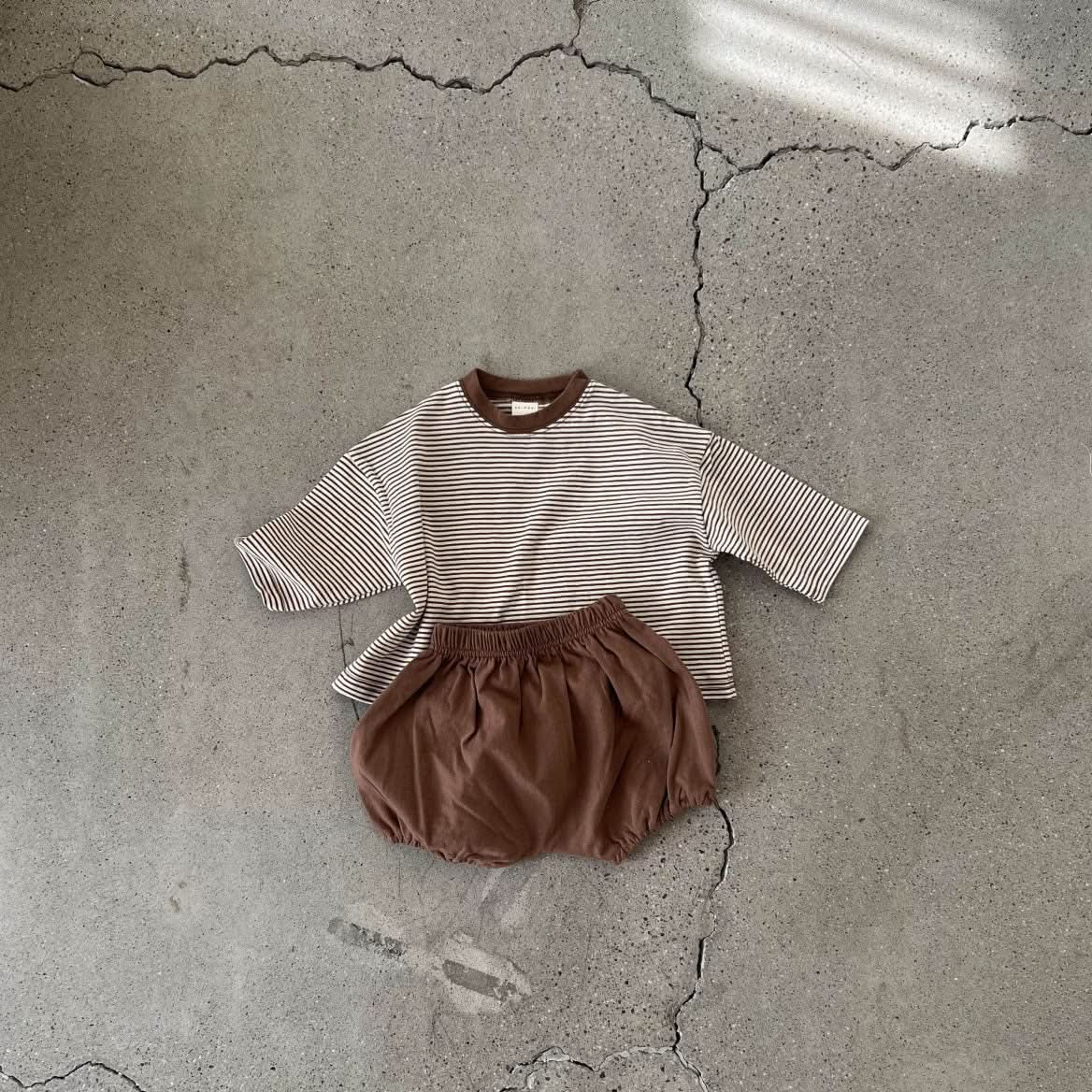 Baby S25 Stripe Basic Top and Bloomer Shorts Set (6 - 18m) - 3 Colors kids outfit