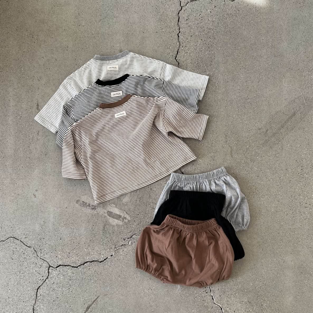 Baby S25 Stripe Basic Top and Bloomer Shorts Set (6 - 18m) - 3 Colors kids outfit