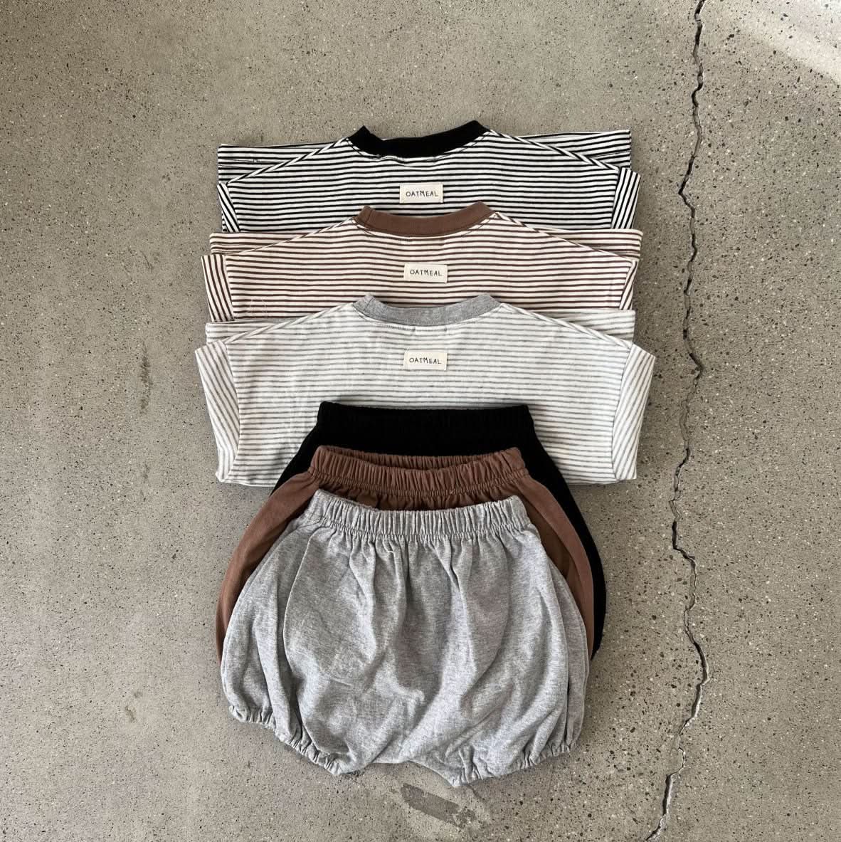 Baby S25 Stripe Basic Top and Bloomer Shorts Set (6 - 18m) - 3 Colors kids outfit