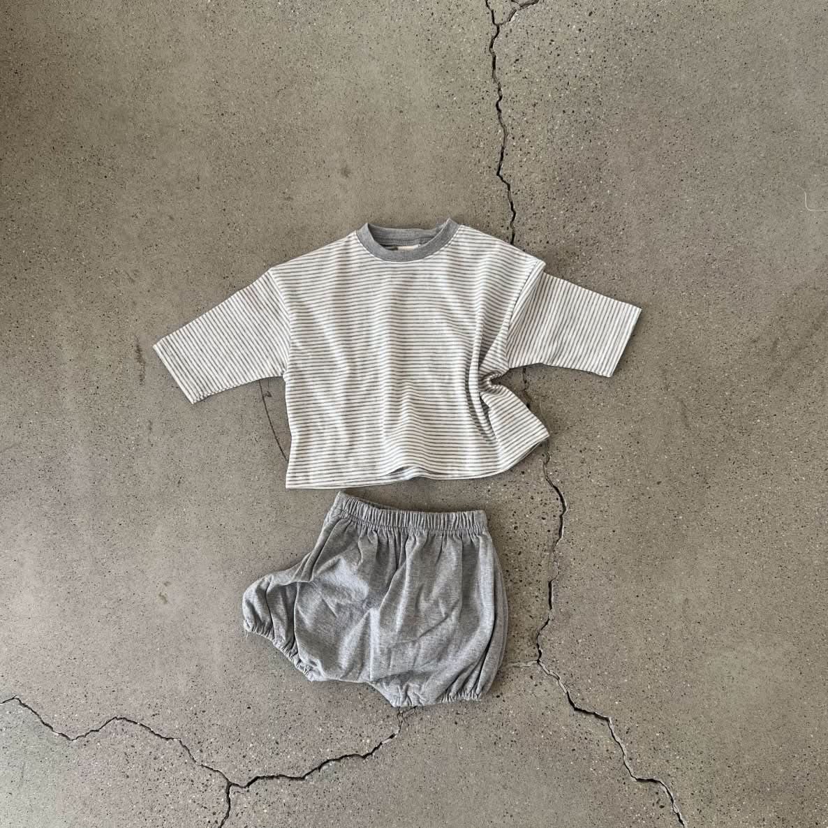 Baby S25 Stripe Basic Top and Bloomer Shorts Set (6 - 18m) - 3 Colors kids outfit