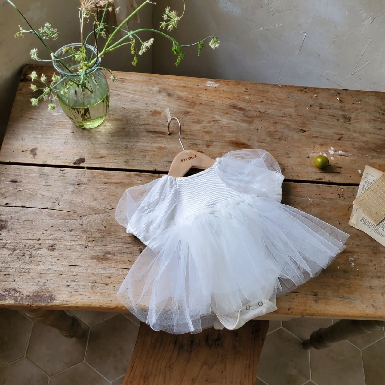 Baby Short Puff Sleeve Tutu Dress Romper (3 - 18m) - Snow kids outfit
