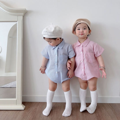 Baby Short Sleeve Stripe Shirt Romper (3 - 18m) - 2 Colors kids outfit