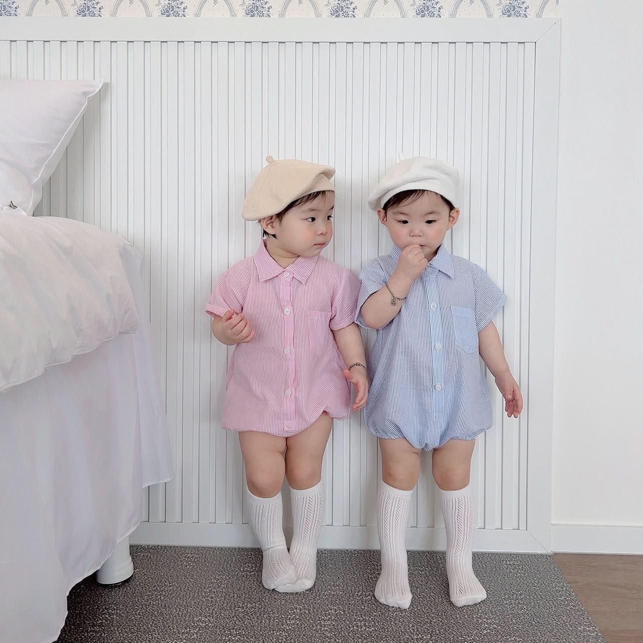 Baby Short Sleeve Stripe Shirt Romper (3 - 18m) - 2 Colors kids outfit
