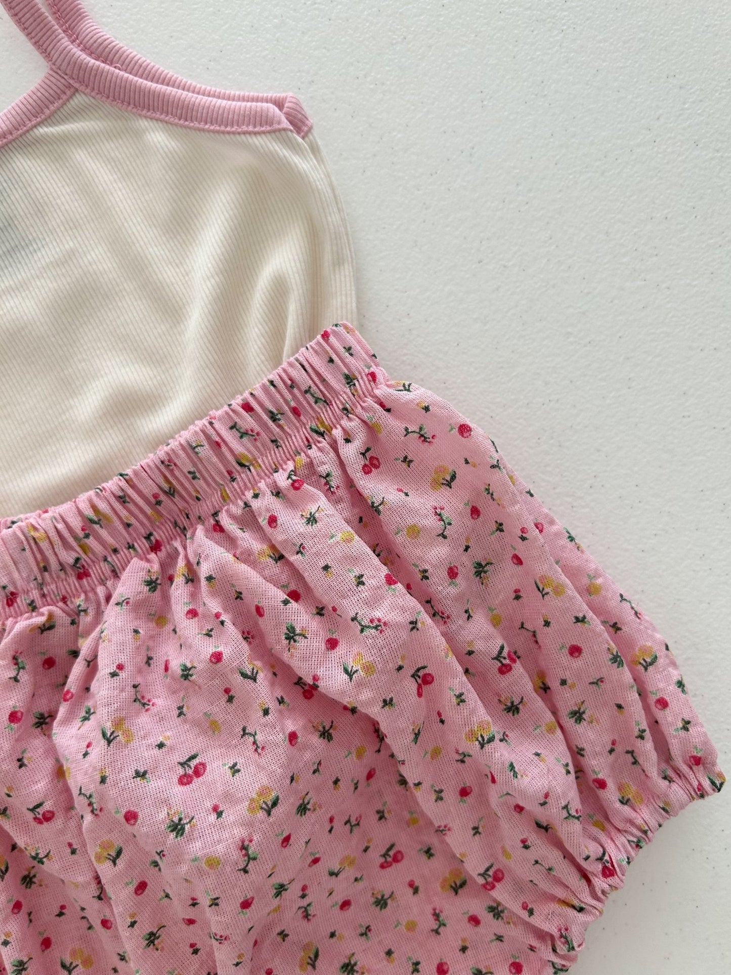 Baby Soy SS26 Ribbed Tank Top and Floral Ballon Bloomer Set (6m - 4y) - Pink - AT NOON STORE