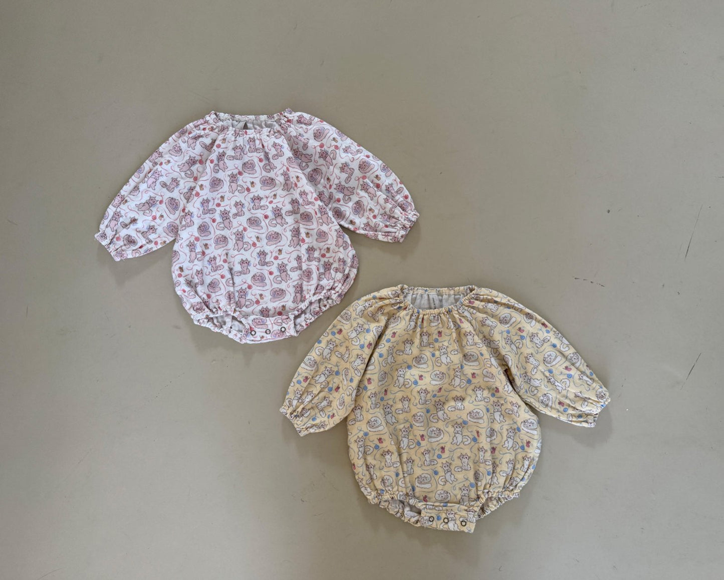 Baby SP26 Cat All - Over Print Gauze Cotton Bubble Romper (6 - 24m) - 2 Colors - AT NOON STORE