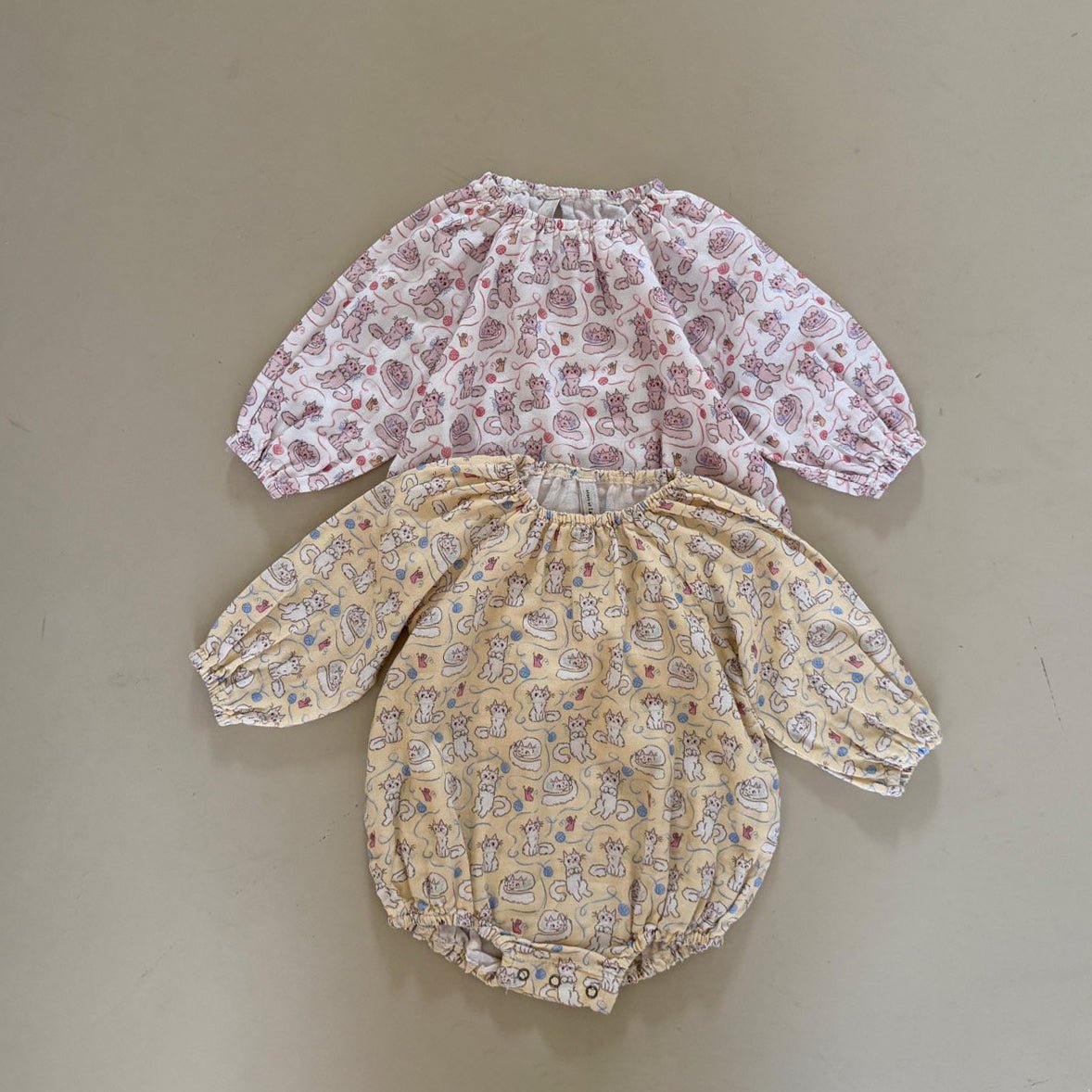 Baby SP26 Cat All - Over Print Gauze Cotton Bubble Romper (6 - 24m) - 2 Colors - AT NOON STORE