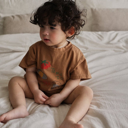 Baby SS26 Tomato Egg Milk Print Short Sleeve Jumpsuit (6m - 7y) - 2 Colors - AT NOON STORE