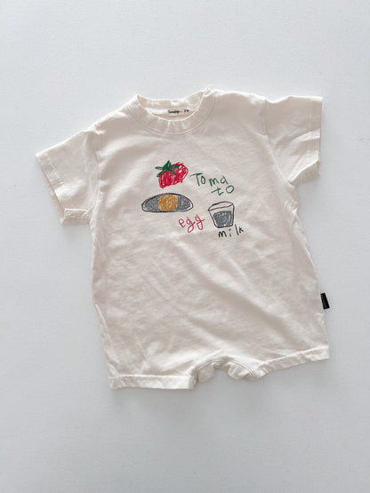 Baby SS26 Tomato Egg Milk Print Short Sleeve Jumpsuit (6m - 7y) - 2 Colors - AT NOON STORE
