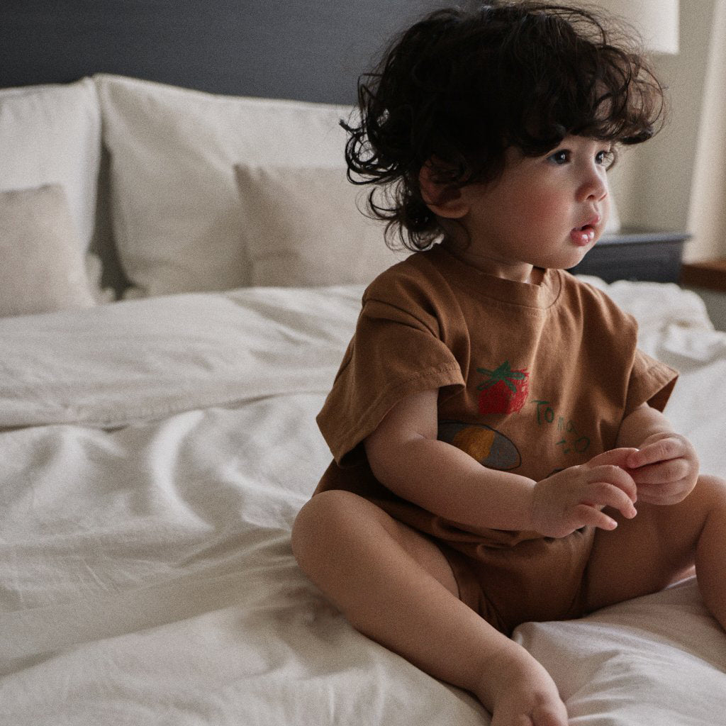 Baby SS26 Tomato Egg Milk Print Short Sleeve Jumpsuit (6m - 7y) - 2 Colors - AT NOON STORE