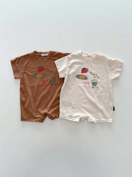 Baby SS26 Tomato Egg Milk Print Short Sleeve Jumpsuit (6m - 7y) - 2 Colors - AT NOON STORE