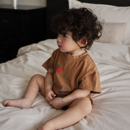 Baby SS26 Tomato Egg Milk Print Short Sleeve Jumpsuit (6m - 7y) - 2 Colors - AT NOON STORE
