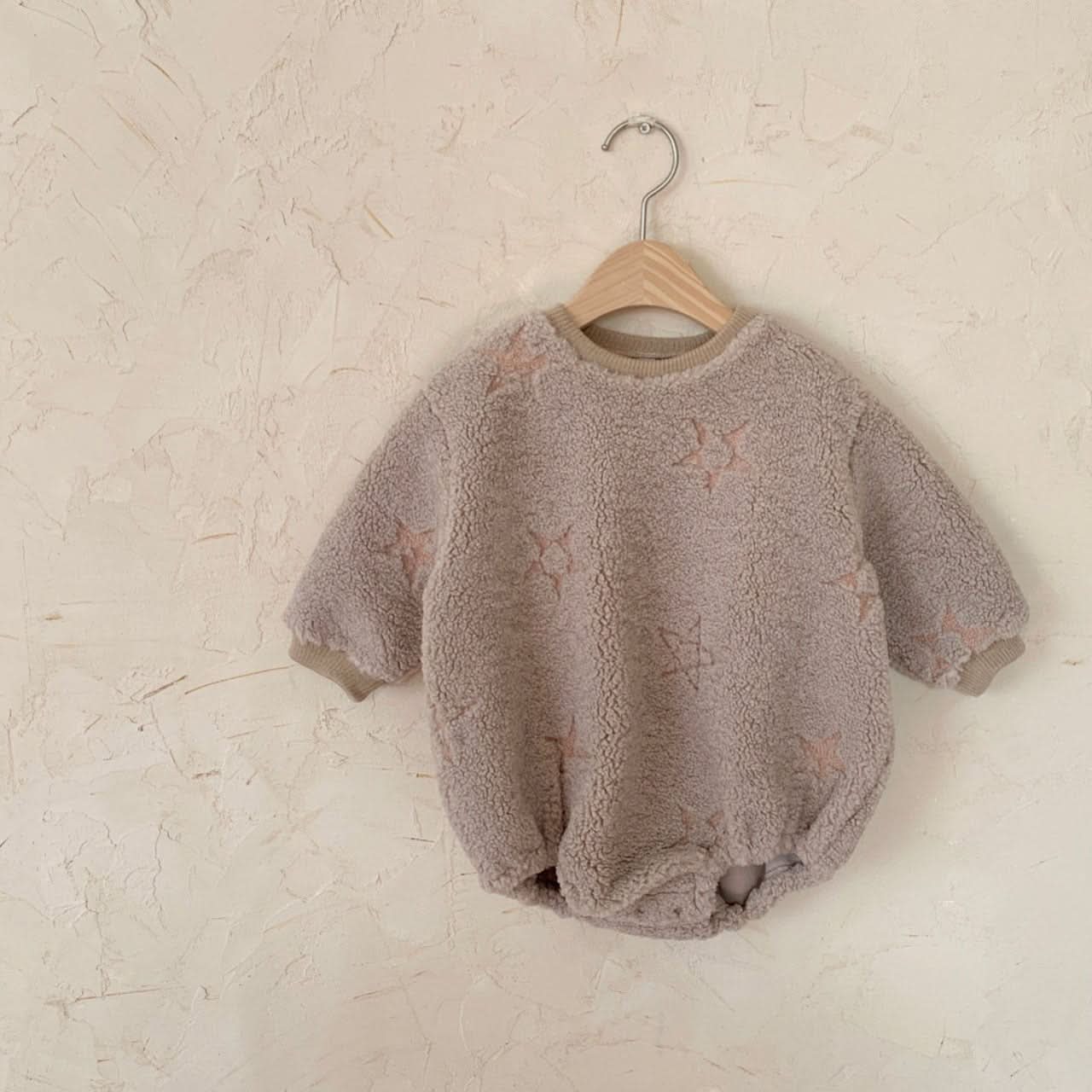 Baby Star Embroidered Sherpa Romper (3 - 24m) - Beige kids outfit