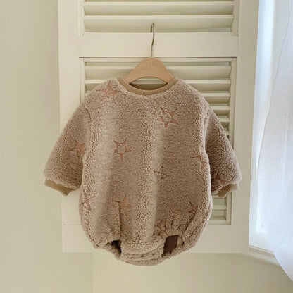 Baby Star Embroidered Sherpa Romper (3 - 24m) - Beige kids outfit
