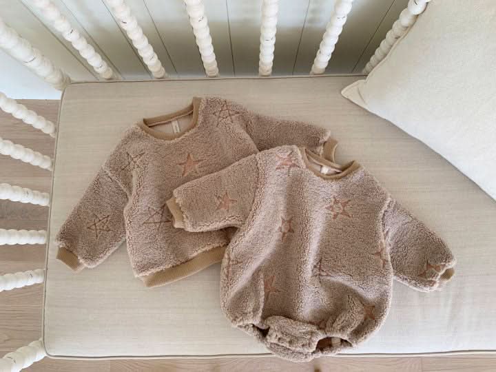 Baby Star Embroidered Sherpa Romper (3 - 24m) - Beige kids outfit