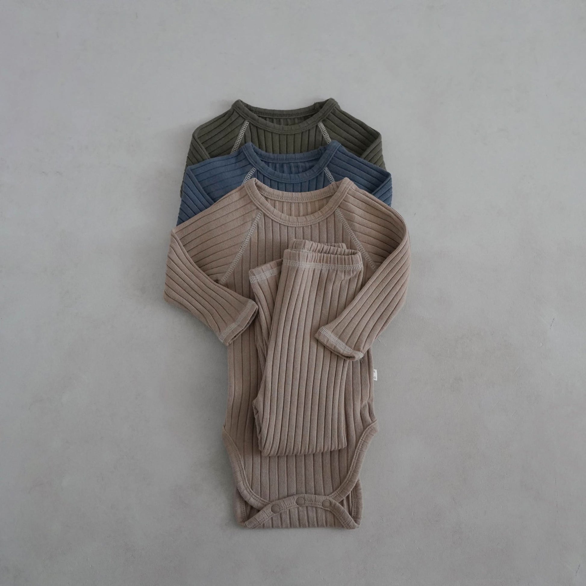 Baby Stitch Detail Ribbed Bodysuit and Pants Set (3 - 12m) - Olive kids outfit