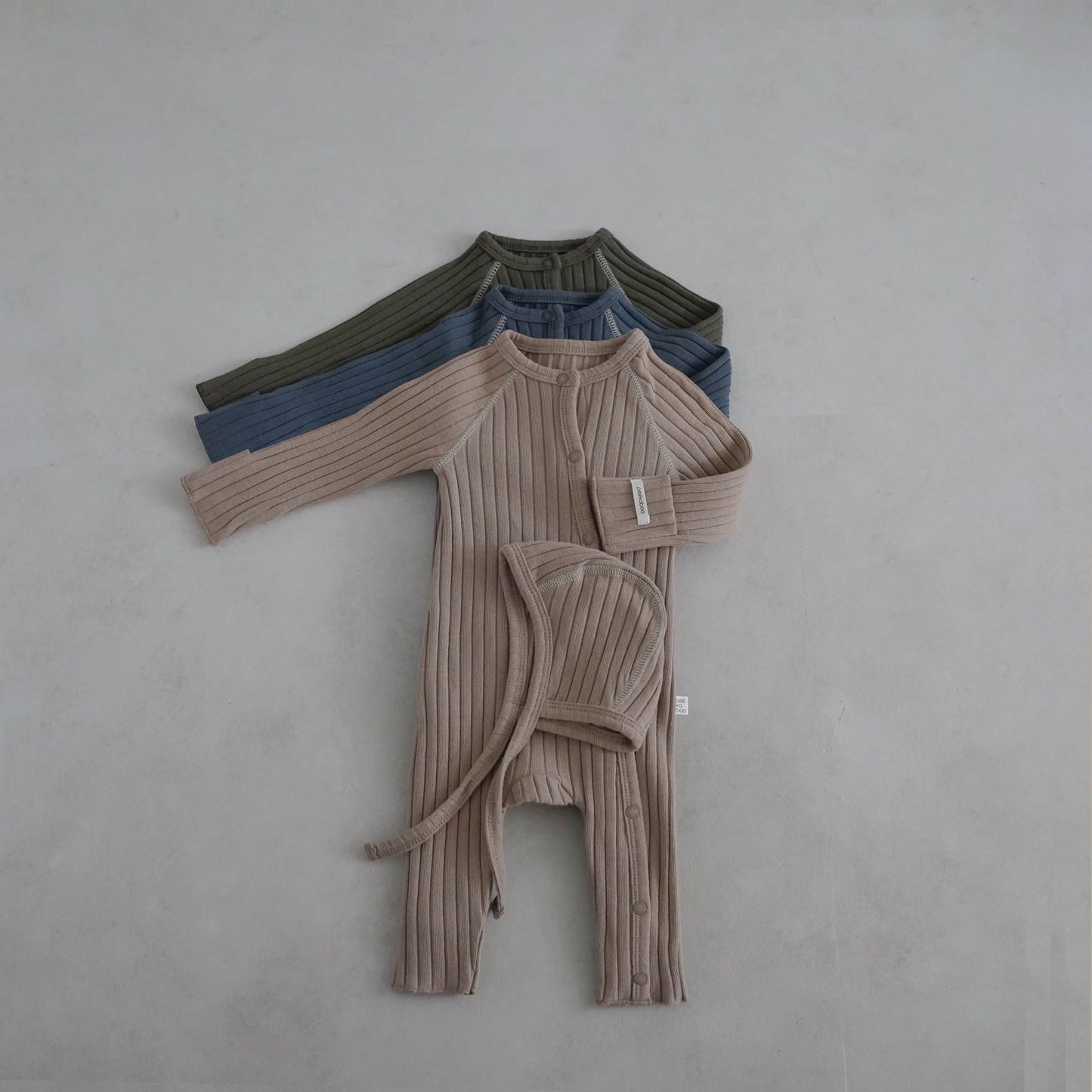 Baby Stitch Detail Ribbed Jumpsuit and Bonnet Set (0 - 3m) - Beige kids outfit