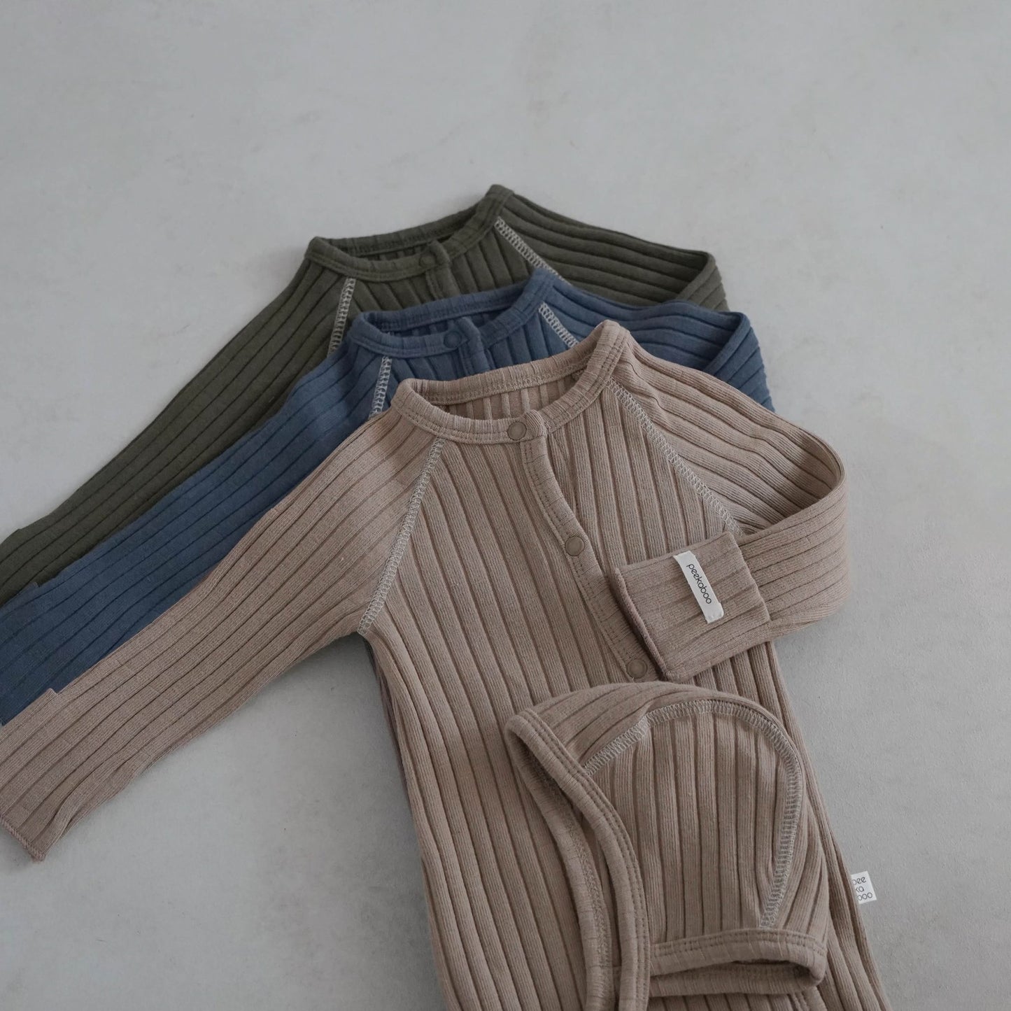 Baby Stitch Detail Ribbed Jumpsuit and Bonnet Set (0 - 3m) - Beige kids outfit