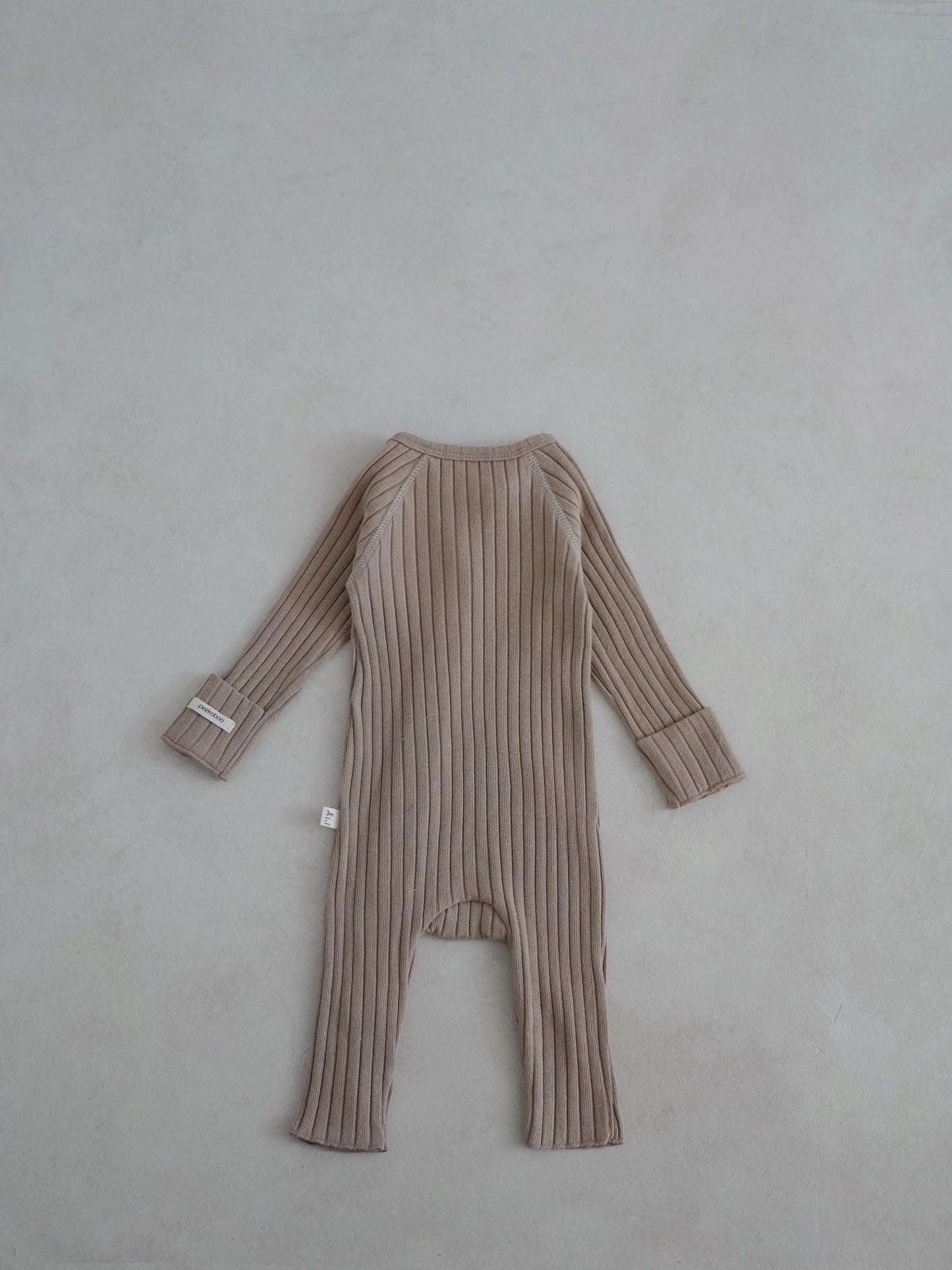 Baby Stitch Detail Ribbed Jumpsuit and Bonnet Set (0 - 3m) - Beige kids outfit