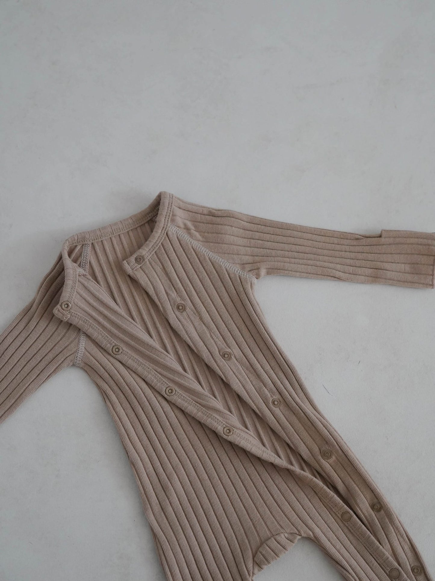 Baby Stitch Detail Ribbed Jumpsuit and Bonnet Set (0 - 3m) - Beige kids outfit